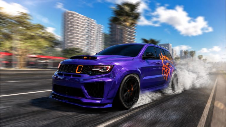 Full-lock drift past the high-rises in ASR